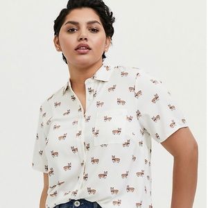 NWT TORRID White Corgi Challis Button Front Shirt